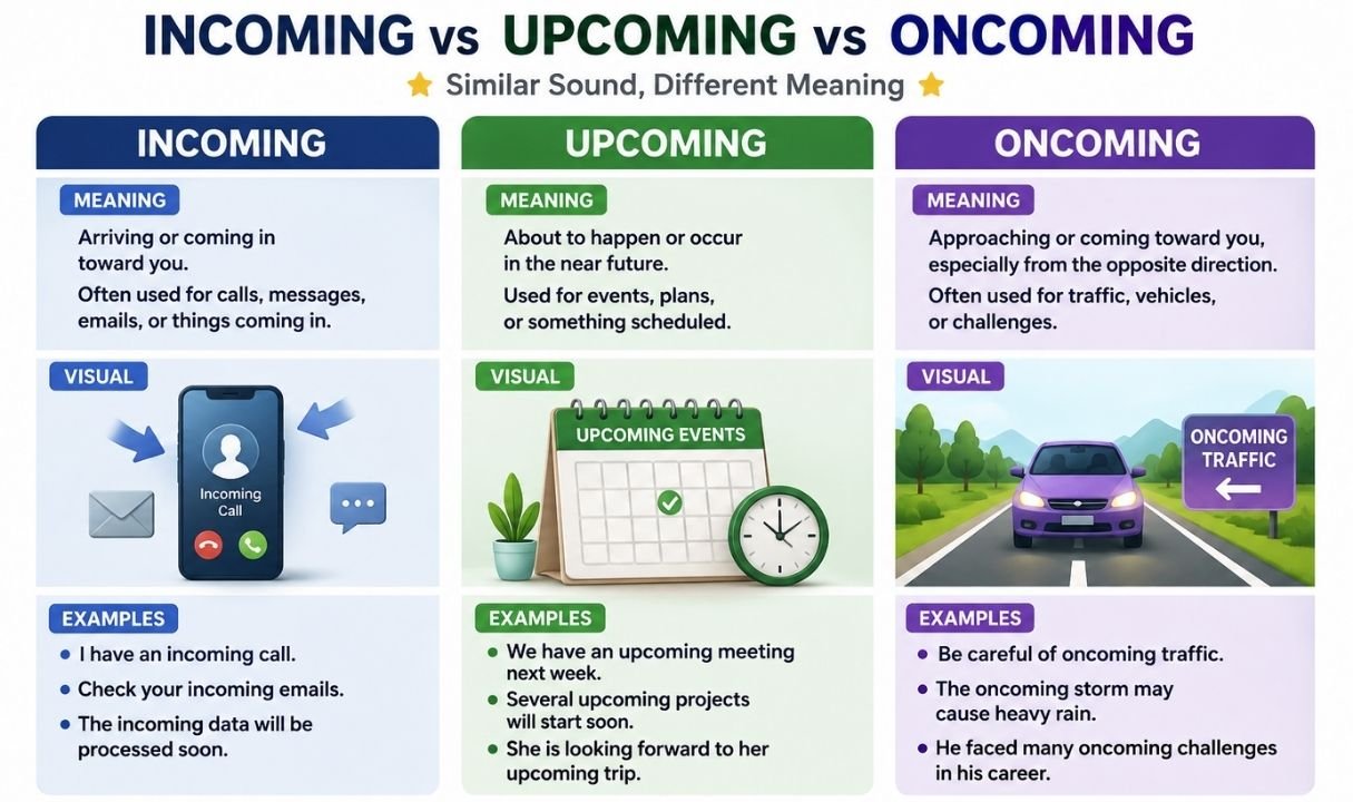 Incoming vs Upcoming vs Oncoming